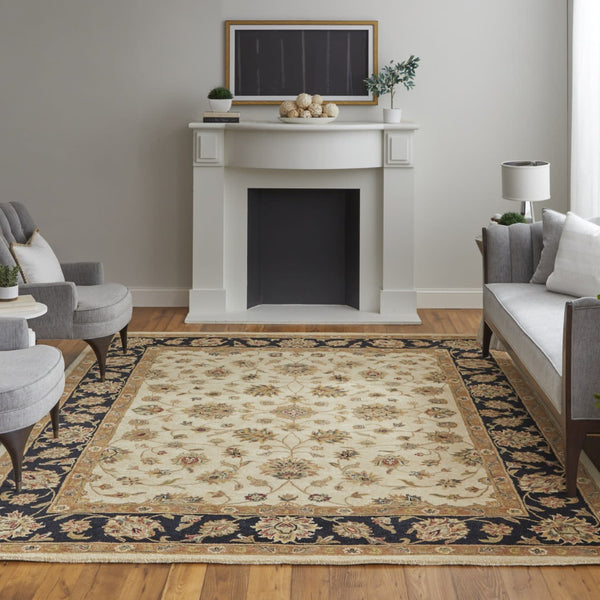 Homeroots 5' Hand Tufted Area Rug – Unique Oriental Design, Stain Resistant, Artisan Crafted For Home Elegance Tan,Brown,Black Wool Blend 617169
