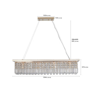 English Elm Modern Crystal Chandelier Rectangular 8-Light Raindrop Pendant for Kitchen Island Dining Room Gold W2312P368689