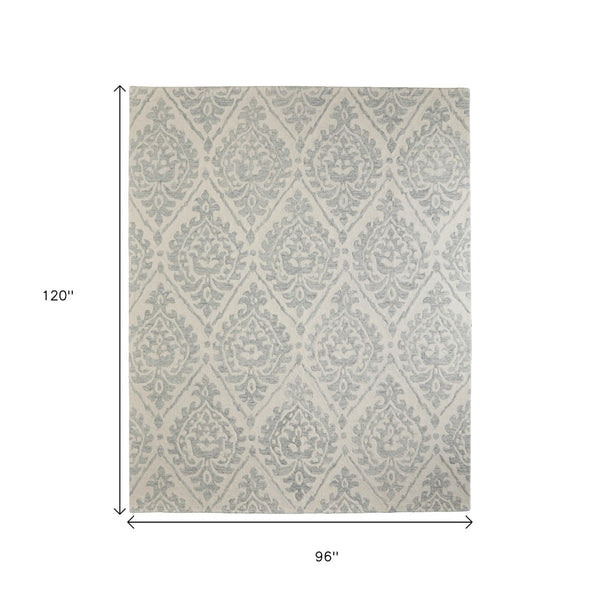 Homeroots 10' Hand Tufted Floral Area Rug - Stain Resistant, Unique Wool Blend Design For Modern Spaces Ivory,Gray Wool Blend 617172