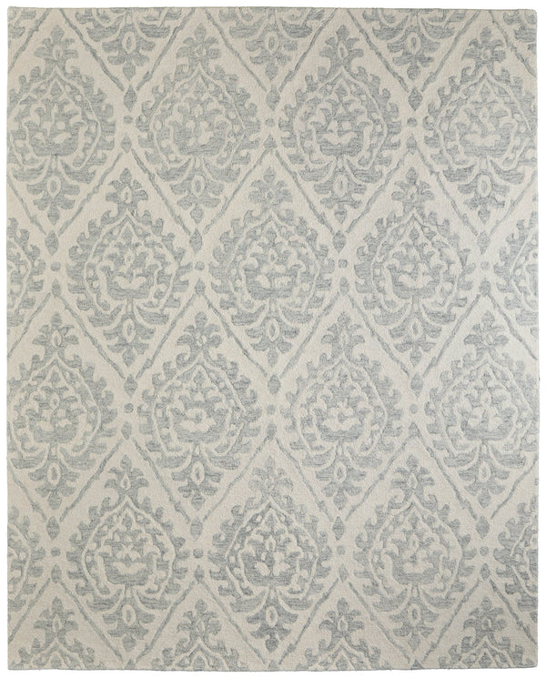 Homeroots 10' Hand Tufted Floral Area Rug - Stain Resistant, Unique Wool Blend Design For Modern Spaces Ivory,Gray Wool Blend 617172