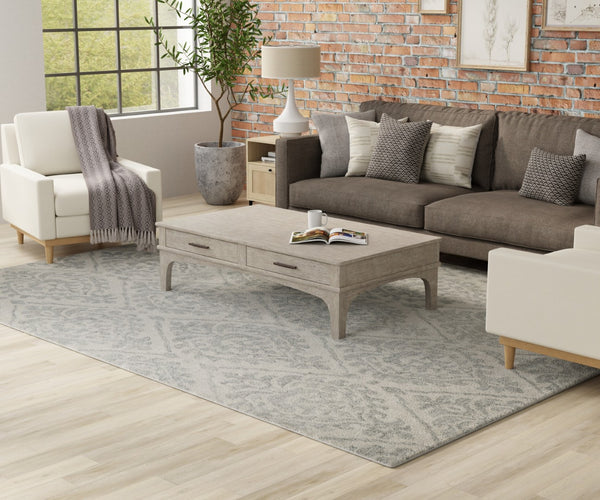 Homeroots 10' Hand Tufted Floral Area Rug - Stain Resistant, Unique Wool Blend Design For Modern Spaces Ivory,Gray Wool Blend 617172