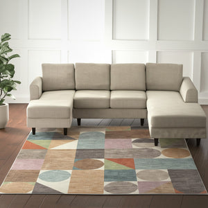 HomeRoots 10' Modern Checkered Area Rug in Ivory, Brown & Blue – Durable, Stain-Resistant Design for Living Spaces 8' X 10' 617173