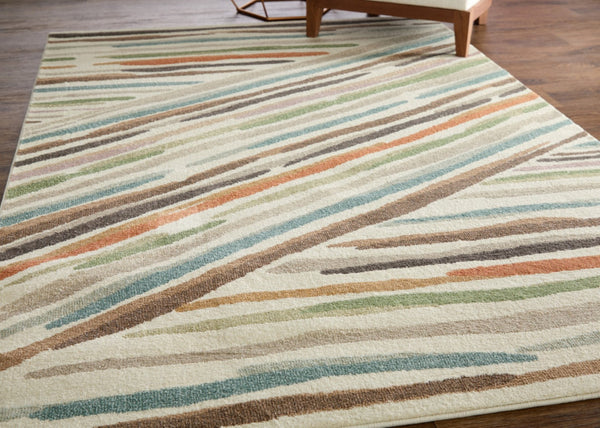 Homeroots 10' X 13' Abstract Area Rug - Stylish, Stain Resistant, Durable Design For Modern Home Decor Excellence Ivory,Brown,Blue Polypropylene Blend 617174