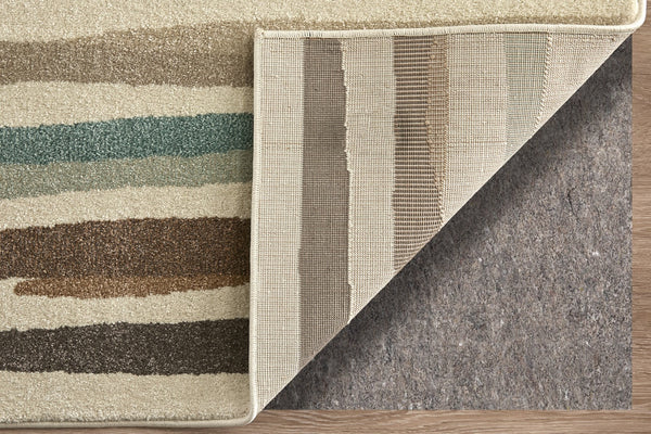 Homeroots 10' X 13' Abstract Area Rug - Stylish, Stain Resistant, Durable Design For Modern Home Decor Excellence Ivory,Brown,Blue Polypropylene Blend 617174