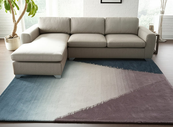 Homeroots 10' Hand Tufted Geometric Area Rug – Artisan Crafted, Stain Resistant, Perfect For Kids And Pets! Taupe,Blue,Tan Wool Blend 617175