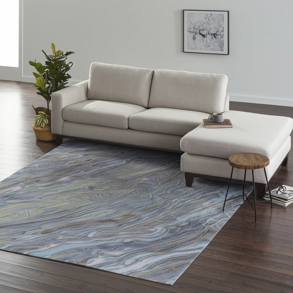 Homeroots 10' Hand-tufted Abstract Area Rug – Unique Artisan Craftsmanship For Cozy, Stylish Home Décor Blue,Green,Gray Wool Blend 617178