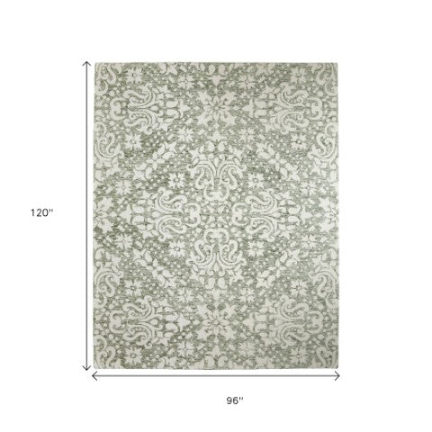 Homeroots 10' Stunning Floral Hand-tufted Area Rug – Unique Wool Blend For Comfort, Style & Stain Resistance Ivory,Green Wool Blend 617180