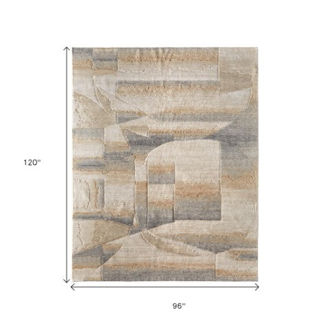 Homeroots 10' X 14' Abstract Area Rug - Luxurious Wool Blend, Stain Resistant, Perfect For Kids & Pets Tan,Brown,Gray Wool Blend 617181