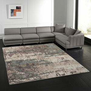 HomeRoots 10' Abstract Distressed Area Rug in Ivory, Blue & Purple – Modern Chic for Stylish Living Spaces 8' X 10' 617182