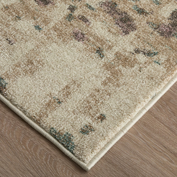 Homeroots 10' X 13' Abstract Distressed Area Rug - Durable, Stain Resistant, Perfect For Homes With Kids & Pets Ivory,Blue,Purple Polypropylene Blend 617182