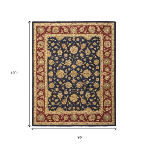 Homeroots 5' Hand Tufted Area Rug – Unique Oriental Design, Stain Resistant, Artisan Crafted For Home Elegance Blue,Red,Gold Wool Blend 617184