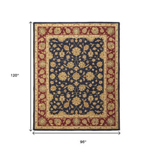 Homeroots 5' Hand Tufted Area Rug – Unique Oriental Design, Stain Resistant, Artisan Crafted For Home Elegance Blue,Red,Gold Wool Blend 617184