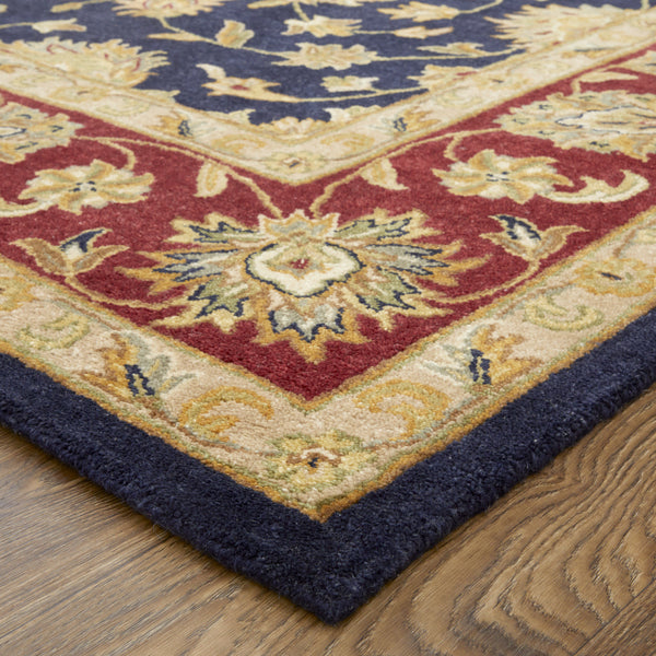 Homeroots 5' Hand Tufted Area Rug – Unique Oriental Design, Stain Resistant, Artisan Crafted For Home Elegance Blue,Red,Gold Wool Blend 617184