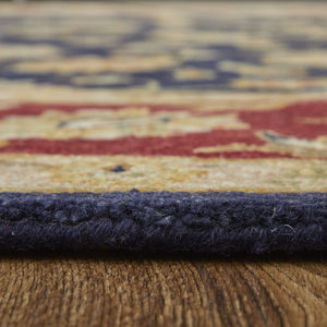 Homeroots 5' Hand Tufted Area Rug – Unique Oriental Design, Stain Resistant, Artisan Crafted For Home Elegance Blue,Red,Gold Wool Blend 617184