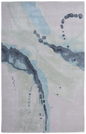 HomeRoots 10' Hand-Tufted Abstract Area Rug in Green, Blue & Ivory – Luxurious Wool-Blend for Modern Spaces 8' X 10' 617185