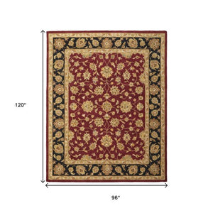 Homeroots 5' Hand Tufted Area Rug – Unique Oriental Design, Stain Resistant, Artisan Crafted For Home Elegance Red,Black,Gold Wool Blend 617187