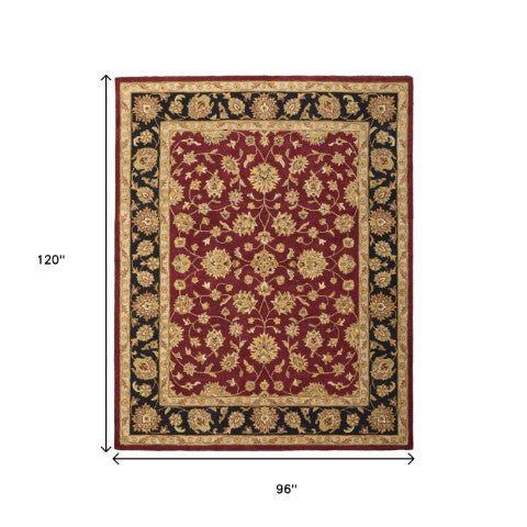 Homeroots 5' Hand Tufted Area Rug – Unique Oriental Design, Stain Resistant, Artisan Crafted For Home Elegance Red,Black,Gold Wool Blend 617187