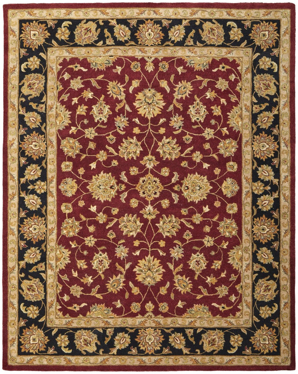 HomeRoots 8' Red Black Gold Oriental Hand-Tufted Area Rug – Luxurious, Stain-Resistant, Family-Friendly Design 617187