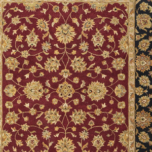 Homeroots 5' Hand Tufted Area Rug – Unique Oriental Design, Stain Resistant, Artisan Crafted For Home Elegance Red,Black,Gold Wool Blend 617187