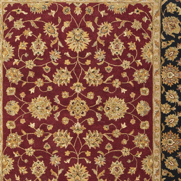 Homeroots 5' Hand Tufted Area Rug – Unique Oriental Design, Stain Resistant, Artisan Crafted For Home Elegance Red,Black,Gold Wool Blend 617187