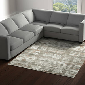 Homeroots 10' Textured Abstract Distressed Area Rug For Kids And Pets - Stain-resistant, Durable, Stylish Home Decor Ivory,Gray,Green Polypropylene Blend 617189