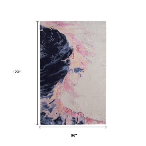 Homeroots 10' Hand-tufted Abstract Area Rug – Artisan Crafted Wool Blend, Unique Design For Stylish Spaces Pink,Blue,Ivory Wool Blend 617191