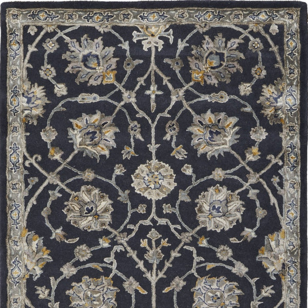 Homeroots 5' X 8' Hand-tufted Floral Area Rug In Bohemian Style – Artisan Crafted Wool Blend For Elegant Warmth Blue,Silver,Gray Wool Blend 617193