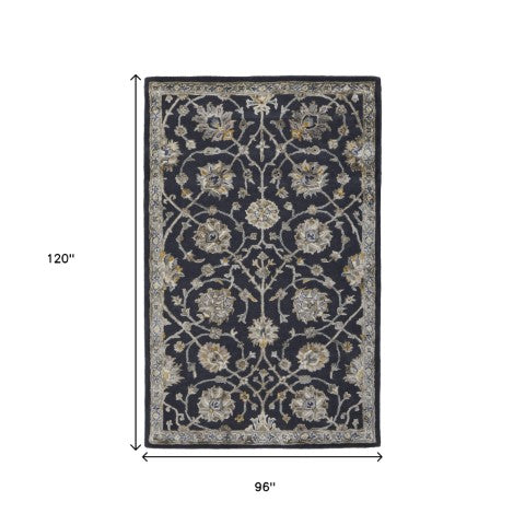 Homeroots 5' X 8' Hand-tufted Floral Area Rug In Bohemian Style – Artisan Crafted Wool Blend For Elegant Warmth Blue,Silver,Gray Wool Blend 617193