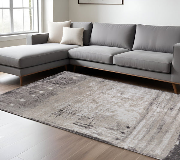 Homeroots 10' X 13' Abstract Distressed Area Rug - Durable, Stain-resistant, Perfect For Homes With Kids & Pets Gray,Ivory,Taupe Polypropylene Blend 617194