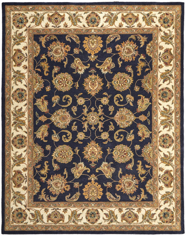 Homeroots 5' Hand-tufted Area Rug In Elegant Oriental Design - Stain Resistant, Unique Artisan Craftsmanship Blue,Tan,Gold Wool Blend 617197