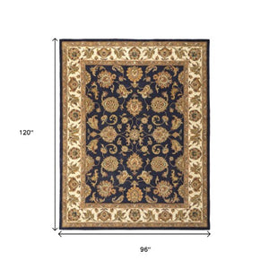 Homeroots 5' Hand-tufted Area Rug In Elegant Oriental Design - Stain Resistant, Unique Artisan Craftsmanship Blue,Tan,Gold Wool Blend 617197