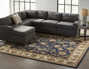 Homeroots 5' Hand-tufted Area Rug In Elegant Oriental Design - Stain Resistant, Unique Artisan Craftsmanship Blue,Tan,Gold Wool Blend 617197