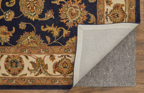 Homeroots 5' Hand-tufted Area Rug In Elegant Oriental Design - Stain Resistant, Unique Artisan Craftsmanship Blue,Tan,Gold Wool Blend 617197