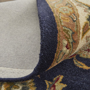 Homeroots 5' Hand-tufted Area Rug In Elegant Oriental Design - Stain Resistant, Unique Artisan Craftsmanship Blue,Tan,Gold Wool Blend 617197