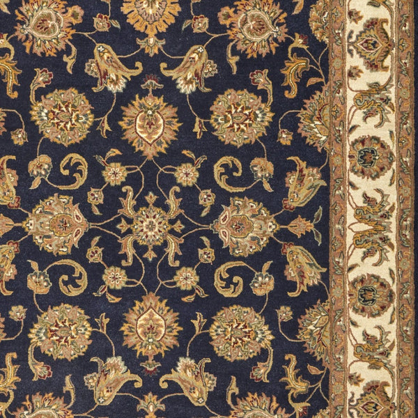 Homeroots 5' Hand-tufted Area Rug In Elegant Oriental Design - Stain Resistant, Unique Artisan Craftsmanship Blue,Tan,Gold Wool Blend 617197