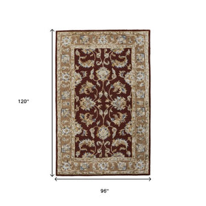 Homeroots 5' X 8' Hand Tufted Oriental Area Rug - Artisan Crafted Wool Blend For Luxurious Home Décor Red,Tan,Ivory Wool Blend 617202