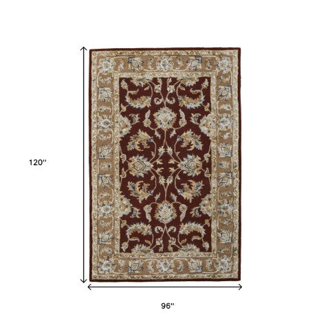 Homeroots 5' X 8' Hand Tufted Oriental Area Rug - Artisan Crafted Wool Blend For Luxurious Home Décor Red,Tan,Ivory Wool Blend 617202
