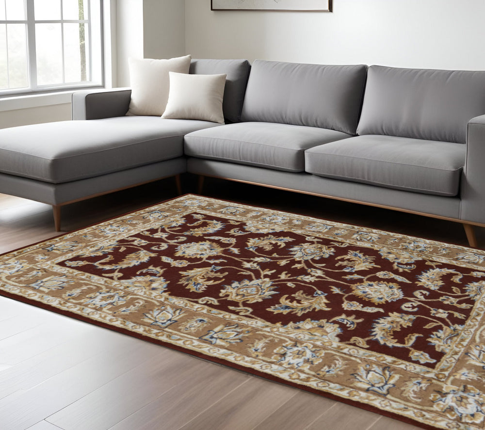 Homeroots 5' X 8' Hand Tufted Oriental Area Rug - Artisan Crafted Wool Blend For Luxurious Home Décor Red,Tan,Ivory Wool Blend 617202