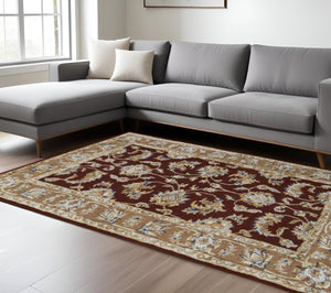 Homeroots 5' X 8' Hand Tufted Oriental Area Rug - Artisan Crafted Wool Blend For Luxurious Home Décor Red,Tan,Ivory Wool Blend 617202