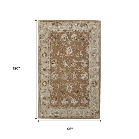 Homeroots 5' X 8' Hand-tufted Floral Area Rug - Artisan-crafted Wool Blend For Cozy, Stylish Home Decor Tan,Ivory Wool Blend 617203