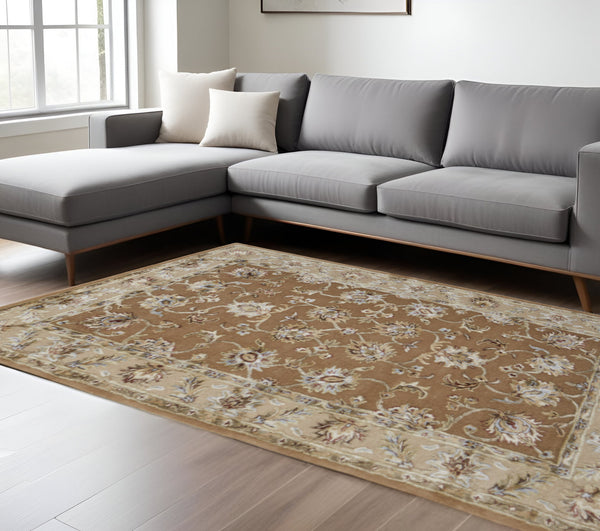 Homeroots 5' X 8' Hand-tufted Floral Area Rug - Artisan-crafted Wool Blend For Cozy, Stylish Home Decor Tan,Ivory Wool Blend 617203