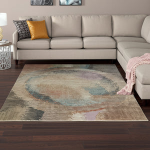 Homeroots 10' X 13' Stylish Abstract Distressed Area Rug - Durable, Stain-resistant, Perfect For Any Space! Brown,Tan,Blue Polypropylene Blend 617204