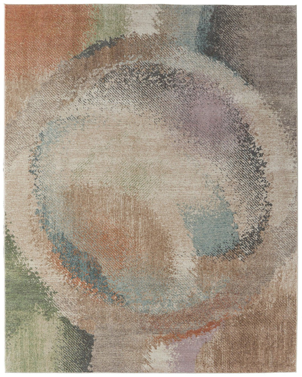 HomeRoots 10' Abstract Distressed Area Rug in Brown, Tan & Blue – Durable, Stylish, Stain-Resistant Design for Any Room 8' X 10' 617204