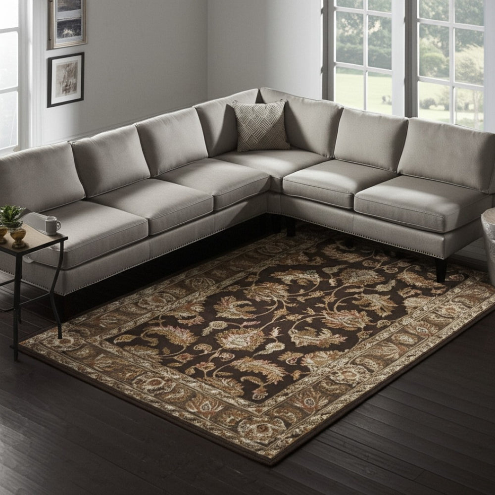 HomeRoots 5' Handcrafted Oriental Area Rug in Warm Brown, Tan, and Ivory – Timeless Elegance for Any Space 8' X 10' 617208