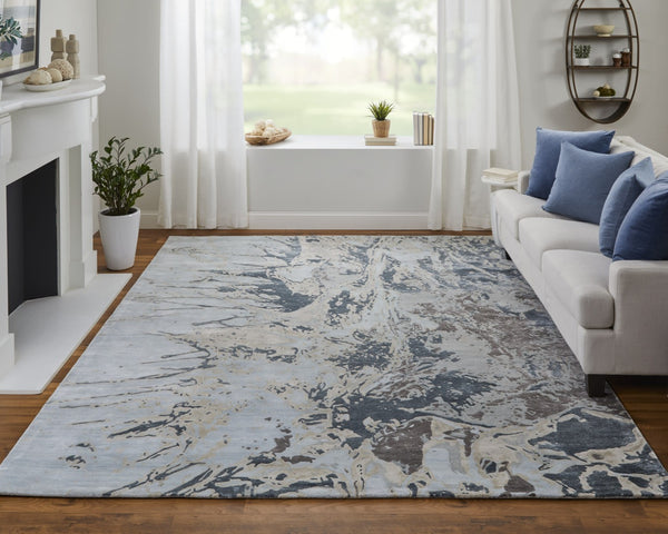 Homeroots 10' X 14' Abstract Hand-tufted Distressed Area Rug – Unique Artisan Craftsmanship For Cozy Spaces Blue,Taupe,Green Wool Blend 617212