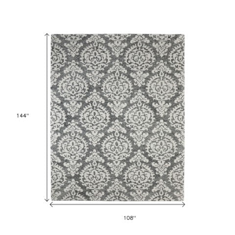 Homeroots 10' Hand Tufted Floral Area Rug - Luxurious Wool Blend, Stain Resistant, Perfect For Family Spaces Gray,Ivory,Black Wool Blend 617214