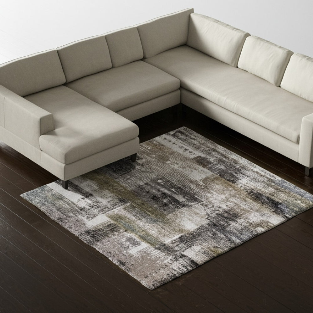 HomeRoots 10' Gray Taupe and Ivory Abstract Distressed Area Rug - Stylish, Durable, Perfect for Modern Spaces 9' X 12' 617215