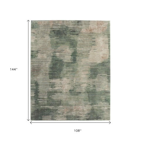 Homeroots 10' Stylish Abstract Distressed Area Rug – Durable, Stain-resistant Design For Homes With Kids & Pets Green,Ivory,Brown Polypropylene Blend 617217
