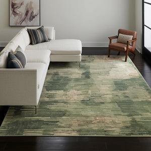 Homeroots 10' Stylish Abstract Distressed Area Rug – Durable, Stain-resistant Design For Homes With Kids & Pets Green,Ivory,Brown Polypropylene Blend 617217