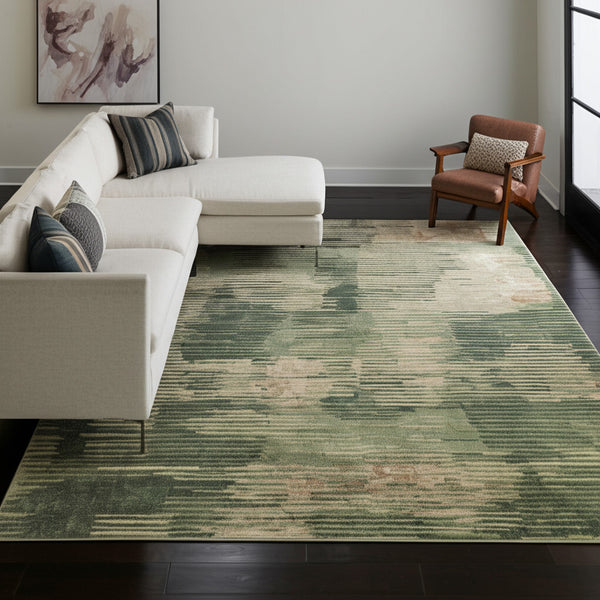 Homeroots 10' Stylish Abstract Distressed Area Rug – Durable, Stain-resistant Design For Homes With Kids & Pets Green,Ivory,Brown Polypropylene Blend 617217